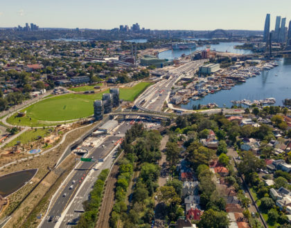 Aerial drone view of Rozelle Interchange, Sydney