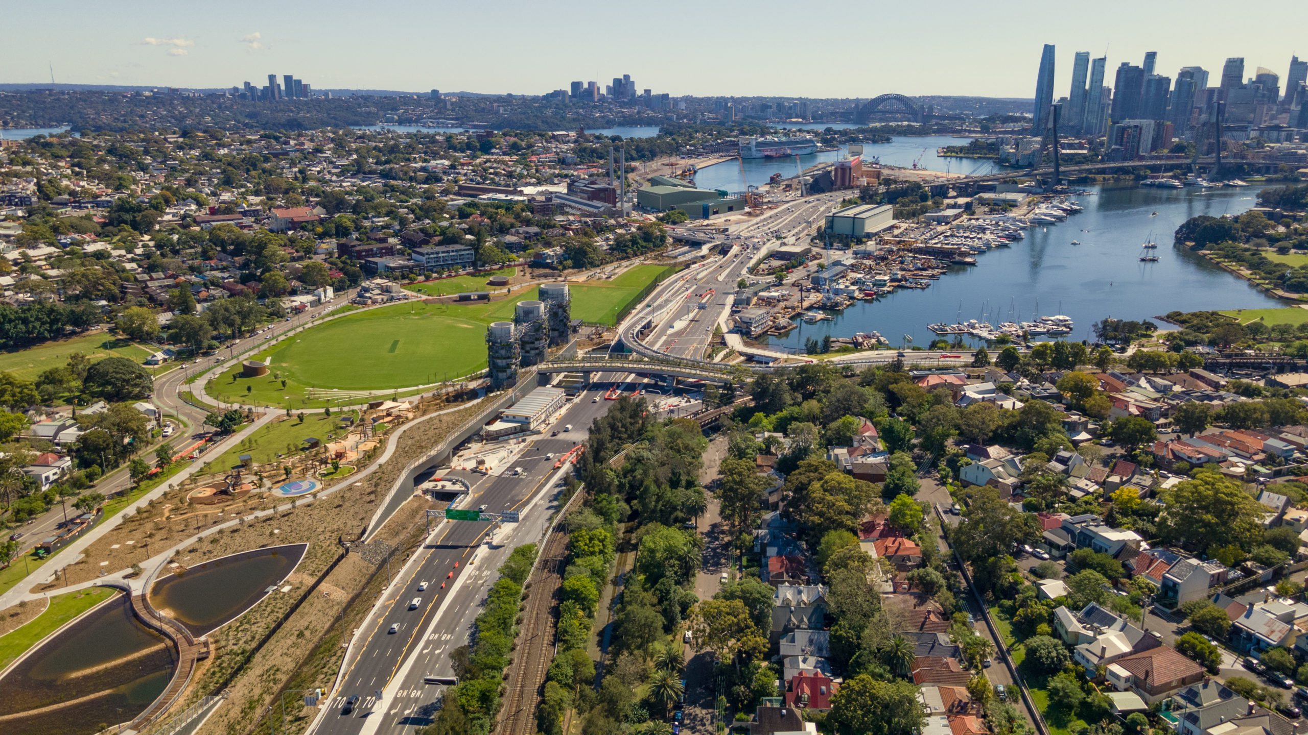 Aerial drone view of Rozelle Interchange, Sydney